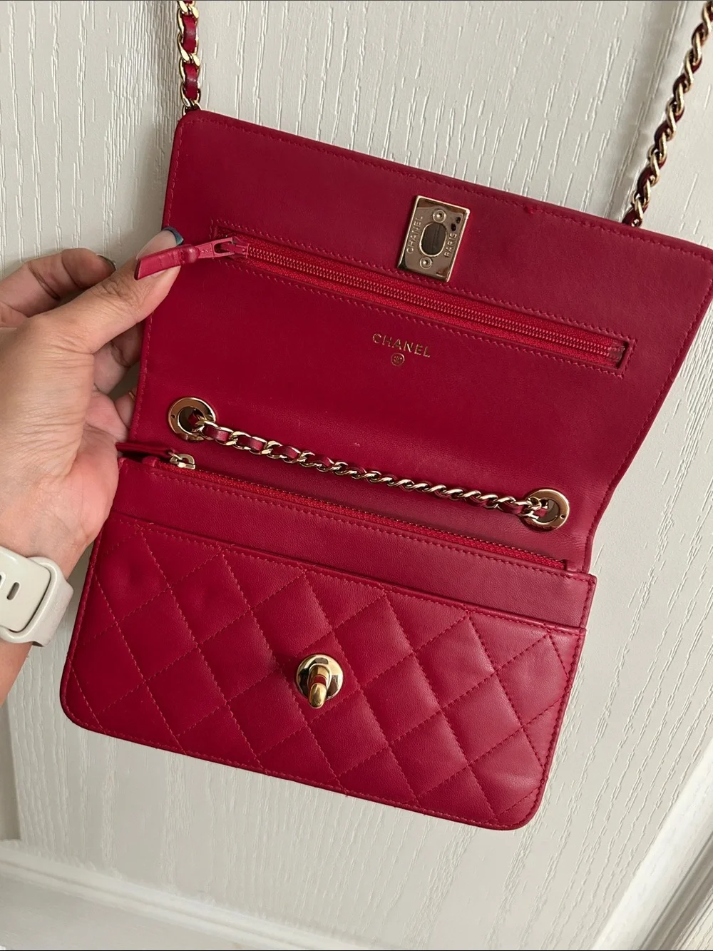 CHANEL Quilted Crossbody Wallet-on-Chain in Burgundy with Gold Hardware